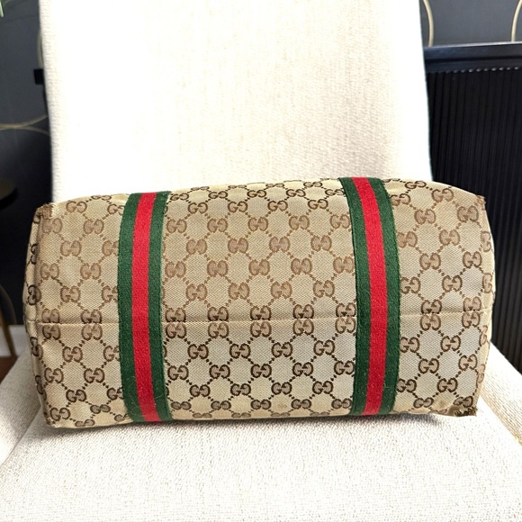 Gucci authentic Sherry Line open tote bag monogram brown canvas ribbon accents - Picture 8 of 16